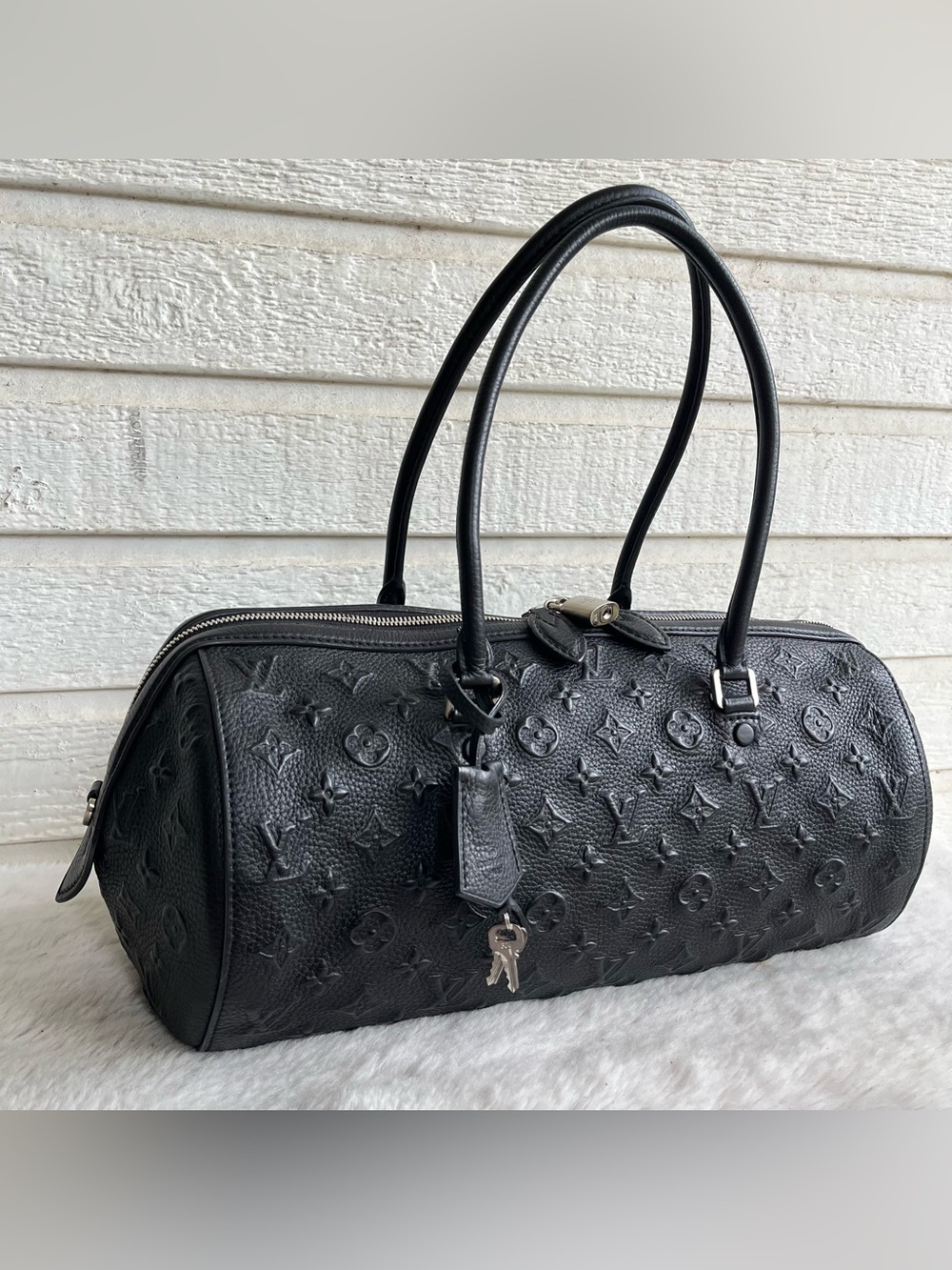 LOUIS VUITTON Black Leather Revelation Neo Papillon GM Boston Y2K Tote Bag